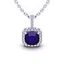 1 3/4 Carat Cushion Cut Amethyst and Halo Diamond Necklace In 14 Karat White Gold, 18 Inches Image-1