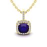 1 3/4 Carat Cushion Cut Amethyst and Halo Diamond Necklace In 14 Karat Yellow Gold, 18 Inches Image-1
