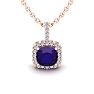 1 3/4 Carat Cushion Cut Amethyst and Halo Diamond Necklace In 14 Karat Rose Gold, 18 Inches Image-1