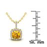 1 3/4 Carat Cushion Cut Citrine and Halo Diamond Necklace In 14 Karat Yellow Gold, 18 Inchess Image-3