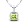 1 3/4 Carat Cushion Cut Peridot and Halo Diamond Necklace In 14 Karat White Gold, 18 Inches Image-1