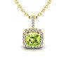 1 3/4 Carat Cushion Cut Peridot and Halo Diamond Necklace In 14 Karat Yellow Gold, 18 Inches Image-1