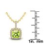 1 3/4 Carat Cushion Cut Peridot and Halo Diamond Necklace In 14 Karat Yellow Gold, 18 Inches Image-3