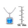 2 Carat Cushion Cut Blue Topaz and Halo Diamond Necklace In 14 Karat White Gold, 18 Inches Image-3