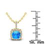 2 Carat Cushion Cut Blue Topaz and Halo Diamond Necklace In 14 Karat Yellow Gold, 18 Inches Image-3