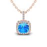 2 Carat Cushion Cut Blue Topaz and Halo Diamond Necklace In 14 Karat Rose Gold, 18 Inches Image-1