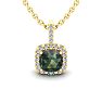2 Carat Cushion Shape Mystic Topaz Necklace and Diamond Halo In 14 Karat Yellow Gold, 18 Inches Image-1