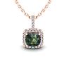 2 Carat Cushion Shape Mystic Topaz Necklace and Diamond Halo In 14 Karat Rose Gold, 18 Inches Image-1
