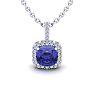 1 3/4 Carat Cushion Cut Tanzanite and Halo Diamond Necklace In 14 Karat White Gold, 18 Inches Image-1