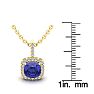 1 3/4 Carat Cushion Cut Tanzanite and Halo Diamond Necklace In 14 Karat Yellow Gold, 18 Inches Image-3