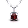 Garnet Necklace: Garnet Jewelry: 1 3/4 Carat Cushion Cut Garnet and Halo Diamond Necklace In 14 Karat White Gold, 18 Inches Image-1