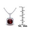Garnet Necklace: Garnet Jewelry: 1 3/4 Carat Cushion Cut Garnet and Halo Diamond Necklace In 14 Karat White Gold, 18 Inches Image-3