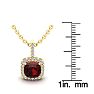 Garnet Necklace: Garnet Jewelry: 1 3/4 Carat Cushion Cut Garnet and Halo Diamond Necklace In 14 Karat Yellow Gold, 18 Inches Image-3
