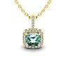 1 1/2 Carat Cushion Cut Green Amethyst and Halo Diamond Necklace In 14 Karat Yellow Gold, 18 Inches Image-1