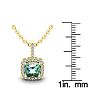 1 1/2 Carat Cushion Cut Green Amethyst and Halo Diamond Necklace In 14 Karat Yellow Gold, 18 Inches Image-3