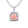 2 Carat Cushion Shape Morganite Necklace with Diamond Halo In 14 Karat White Gold With 18 Inch Chain Image-1