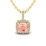 2 Carat Cushion Shape Morganite Necklace with Diamond Halo In 14 Karat Yellow Gold With 18 Inch Chain Image-1
