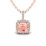 2 Carat Cushion Shape Morganite Necklace with Diamond Halo In 14 Karat Rose Gold With 18 Inch Chain Image-1