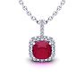 2 Carat Cushion Cut Ruby and Halo Diamond Necklace In 14 Karat White Gold, 18 Inches Image-1
