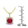 2 Carat Cushion Cut Ruby and Halo Diamond Necklace In 14 Karat Yellow Gold, 18 Inches Image-3
