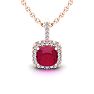 2 Carat Cushion Cut Ruby and Halo Diamond Necklace In 14 Karat Rose Gold, 18 Inches Image-1
