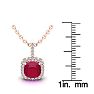 2 Carat Cushion Cut Ruby and Halo Diamond Necklace In 14 Karat Rose Gold, 18 Inches Image-3