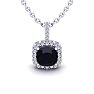 2 Carat Cushion Cut Sapphire and Halo Diamond Necklace In 14 Karat White Gold, 18 Inches Image-1