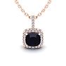 2 Carat Cushion Cut Sapphire and Halo Diamond Necklace In 14 Karat Rose Gold, 18 Inches Image-1