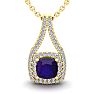 1 Carat Cushion Cut Amethyst and Double Halo Diamond Necklace In 14 Karat Yellow Gold, 18 Inches Image-1