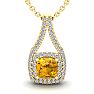 1 Carat Cushion Cut Citrine and Double Halo Diamond Necklace In 14 Karat Yellow Gold, 18 Inches