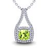 1 1/3 Carat Cushion Cut Peridot and Double Halo Diamond Necklace In 14 Karat White Gold, 18 Inches Image-1
