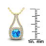 1 1/2 Carat Cushion Cut Blue Topaz and Double Halo Diamond Necklace In 14 Karat Yellow Gold, 18 Inches Image-3