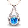 1 1/2 Carat Cushion Cut Blue Topaz and Double Halo Diamond Necklace In 14 Karat Rose Gold, 18 Inches Image-1
