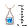 1 1/2 Carat Cushion Cut Blue Topaz and Double Halo Diamond Necklace In 14 Karat Rose Gold, 18 Inches Image-3