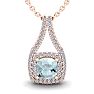 Aquamarine Necklace: Aquamarine Jewelry: 1 Carat Cushion Cut Aquamarine and Double Halo Diamond Necklace In 14 Karat Rose Gold, 18 Inches Image-1