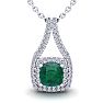 1-1/2 Carat Cushion Shape Emerald Necklaces With Double Halo Diamonds In 14 Karat White Gold, 18 Inch Chain Image-1