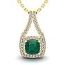 1-1/2 Carat Cushion Shape Emerald Necklaces With Double Halo Diamonds In 14 Karat Yellow Gold, 18 Inch Chain Image-1