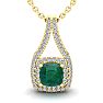 1-1/2 Carat Cushion Shape Emerald Necklaces With Double Halo Diamonds In 14 Karat Yellow Gold, 18 Inch Chain Image-1