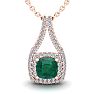 1-1/2 Carat Cushion Shape Emerald Necklaces With Double Halo Diamonds In 14 Karat Rose Gold, 18 Inch Chain Image-1