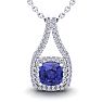 1 1/3 Carat Cushion Cut Tanzanite and Double Halo Diamond Necklace In 14 Karat White Gold, 18 Inches Image-1