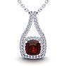 Garnet Necklace: Garnet Jewelry: 1 1/2 Carat Cushion Cut Garnet and Double Halo Diamond Necklace In 14 Karat White Gold, 18 Inches Image-1
