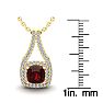 Garnet Necklace: Garnet Jewelry: 1 1/2 Carat Cushion Cut Garnet and Double Halo Diamond Necklace In 14 Karat Yellow Gold, 18 Inches Image-3