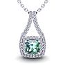 1 Carat Cushion Cut Green Amethyst and Double Halo Diamond Necklace In 14 Karat White Gold, 18 Inches Image-1