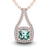 1 Carat Cushion Cut Green Amethyst and Double Halo Diamond Necklace In 14 Karat Rose Gold, 18 Inches Image-1