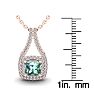 1 Carat Cushion Cut Green Amethyst and Double Halo Diamond Necklace In 14 Karat Rose Gold, 18 Inches Image-3