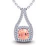 1-1/4 Carat Cushion Shape Morganite Necklace and Double Diamond Halo In 14 Karat White Gold With 18 Inch Chain Image-1