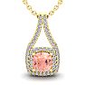 1-1/4 Carat Cushion Shape Morganite Necklace and Double Diamond Halo In 14 Karat Yellow Gold With 18 Inch Chain Image-1