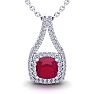 1 2/3 Carat Cushion Cut Ruby and Double Halo Diamond Necklace In 14 Karat White Gold, 18 Inches Image-1