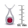 1 2/3 Carat Cushion Cut Ruby and Double Halo Diamond Necklace In 14 Karat White Gold, 18 Inches Image-3