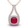 1 2/3 Carat Cushion Cut Ruby and Double Halo Diamond Necklace In 14 Karat Rose Gold, 18 Inches Image-1